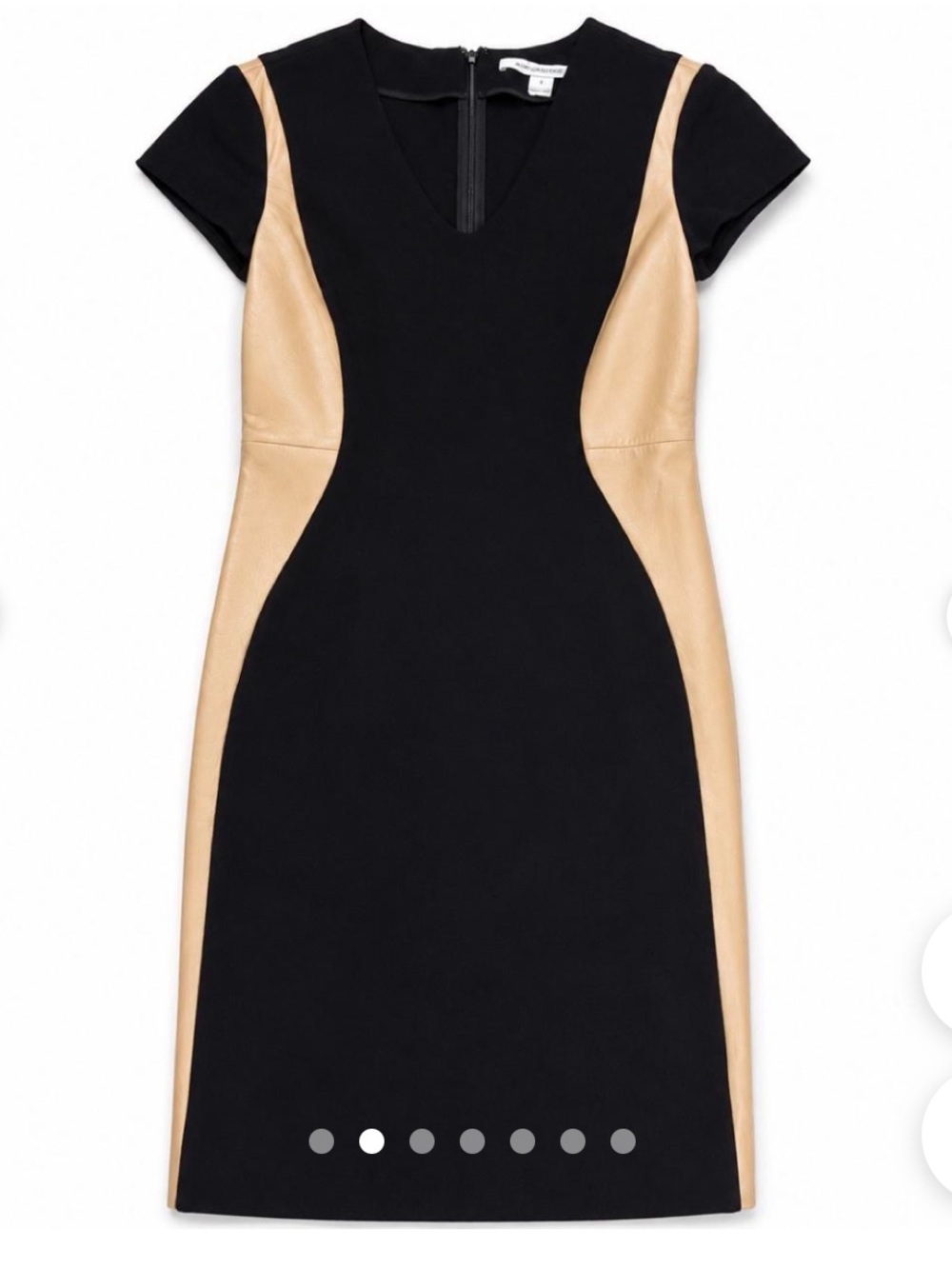 Diane von Furstenberg Black and Tan V‑Neck Sheath Dress w/ leather cognac design - Picture 3 of 3